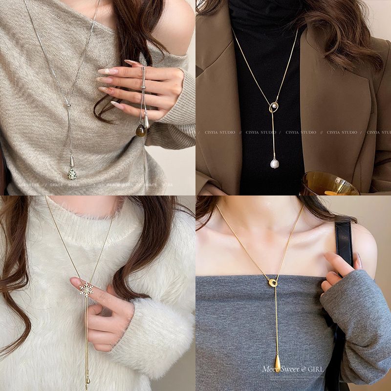 Pullover-Halskette, lang, doppellagige Kette