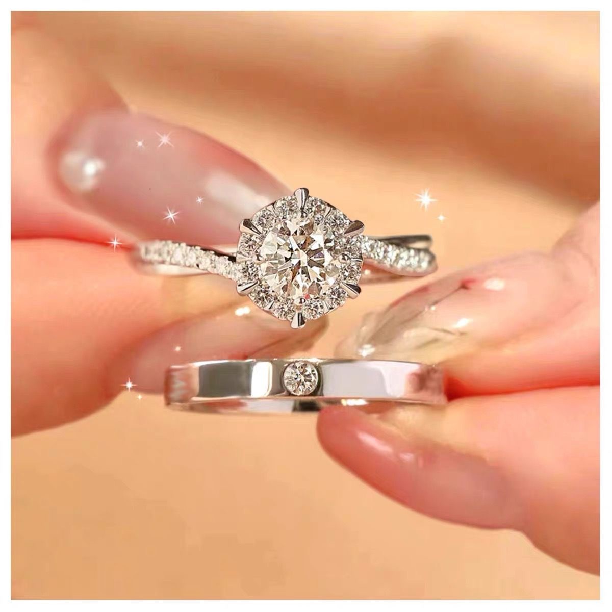 Couple ring set, wedding, adjustable open design
