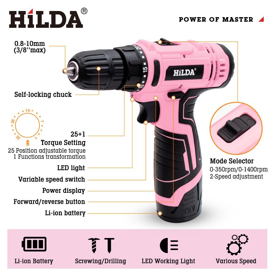 12V cordless electric drill screwdriver kit