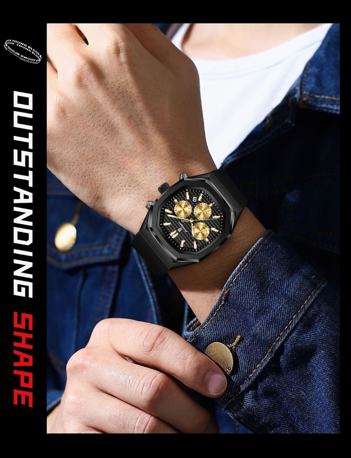 POEDAGAR Herrenuhr, wasserdicht, Chronograph