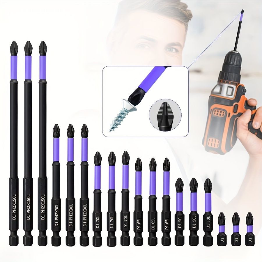 PH2 cross bit set, 25-150mm, strong magnetic