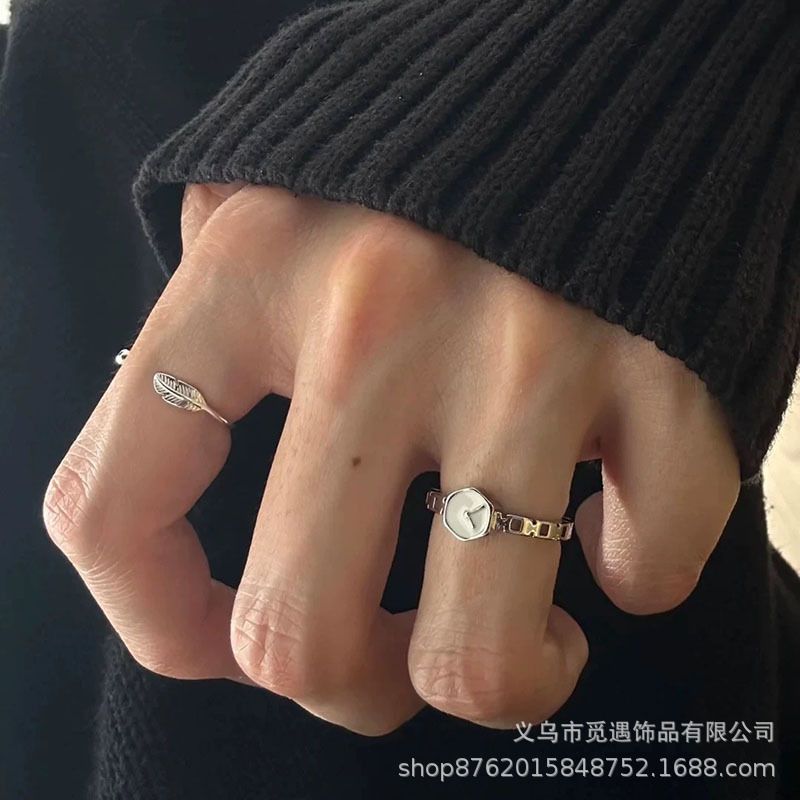 Uhr-Ring mit umgekehrtem Zifferblatt, Vintage-Design, stapelbar