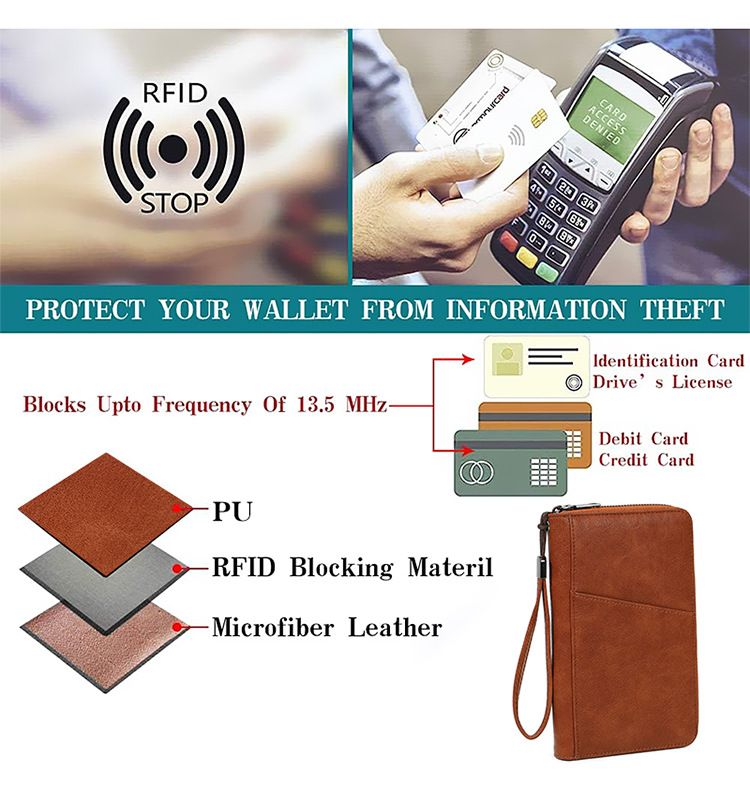 RFID korumalı pasaport cüzdanı, çok bölmeli seyahat çantası