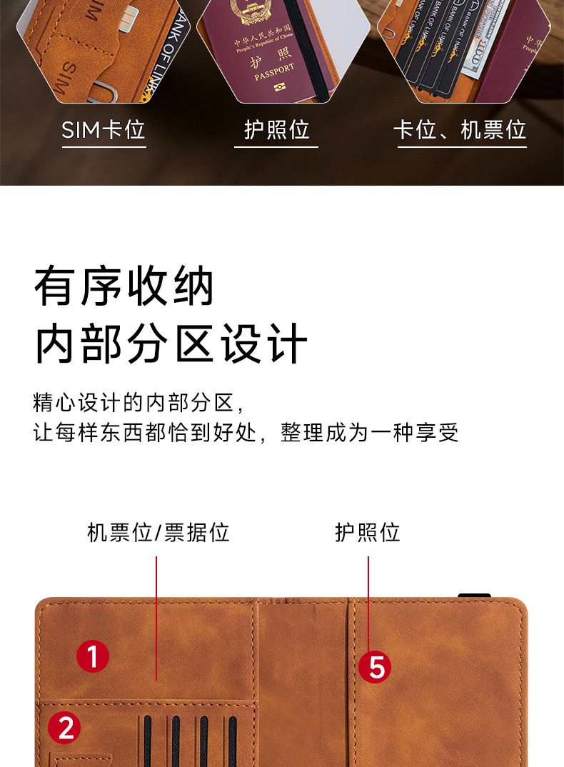 PU leather passport card holder, multi-card travel case