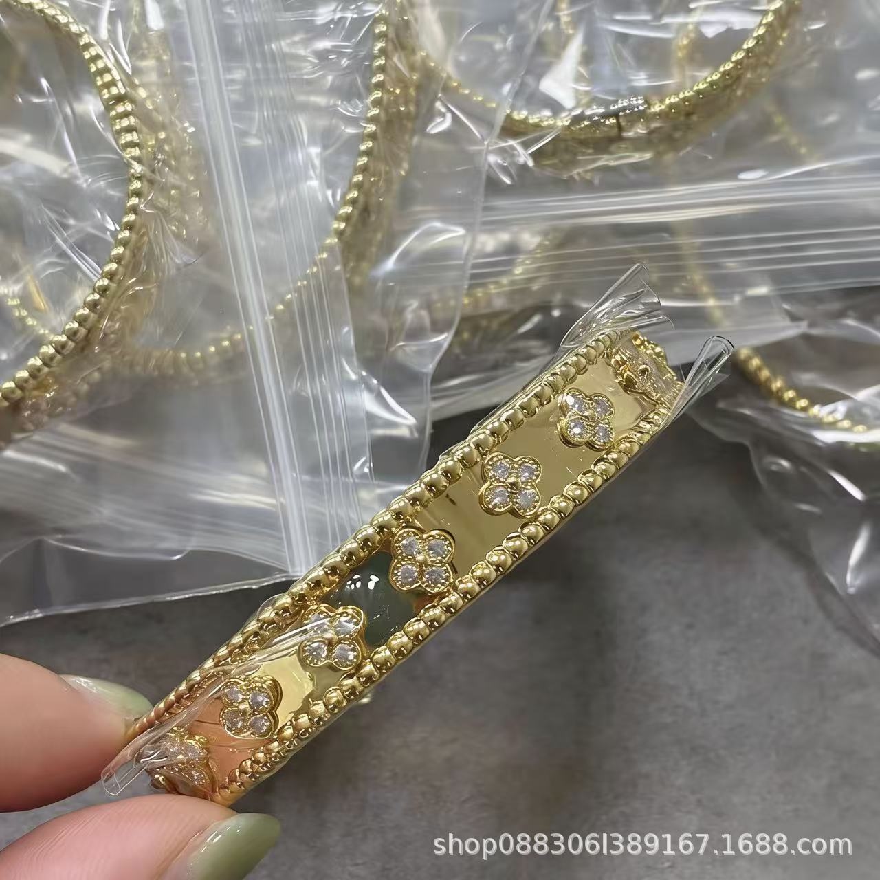 Four-leaf clover bracelet, 18K rose gold plating, full diamond