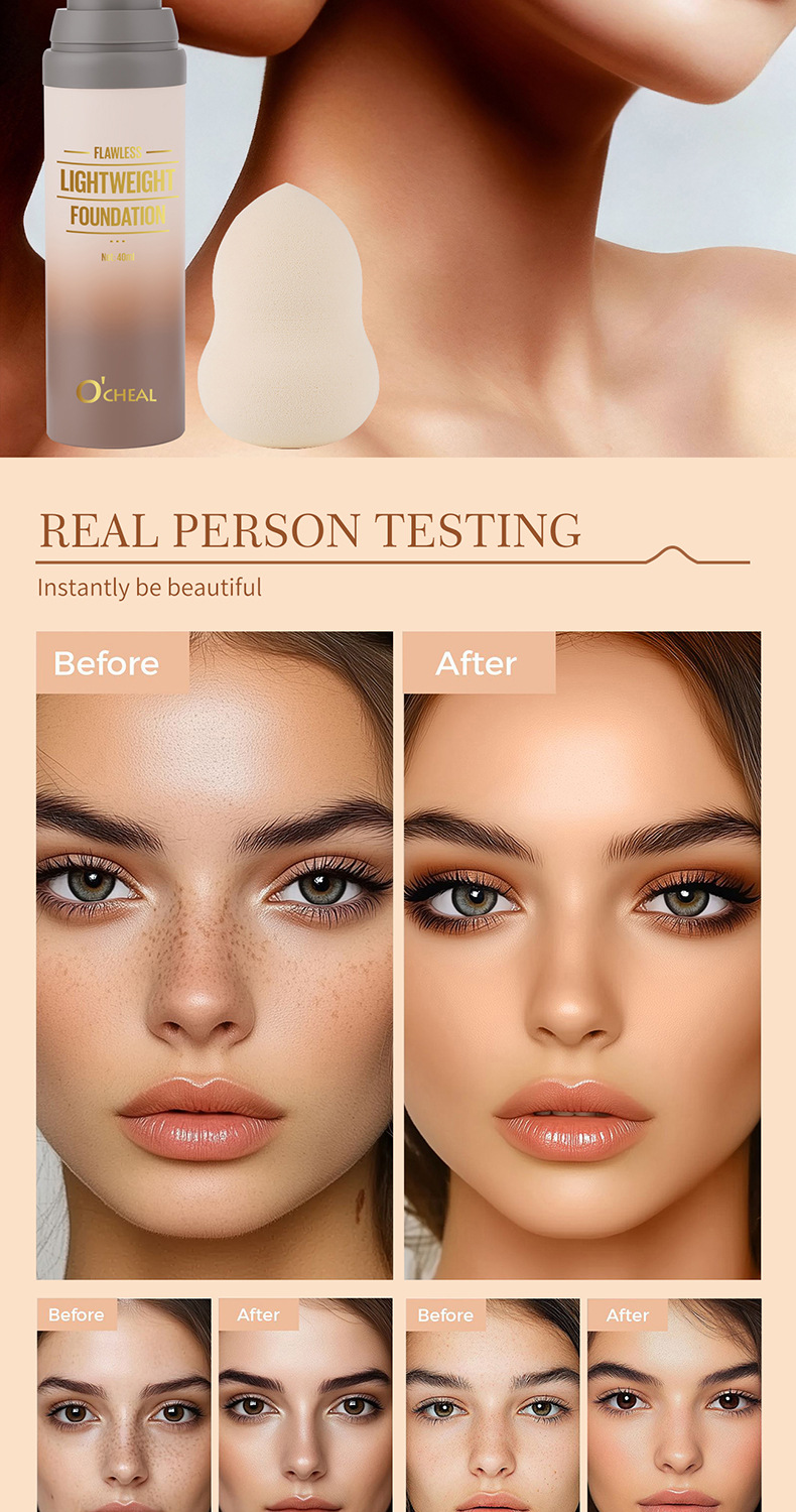 OCHEAL liquid foundation, natural flawless with sponge