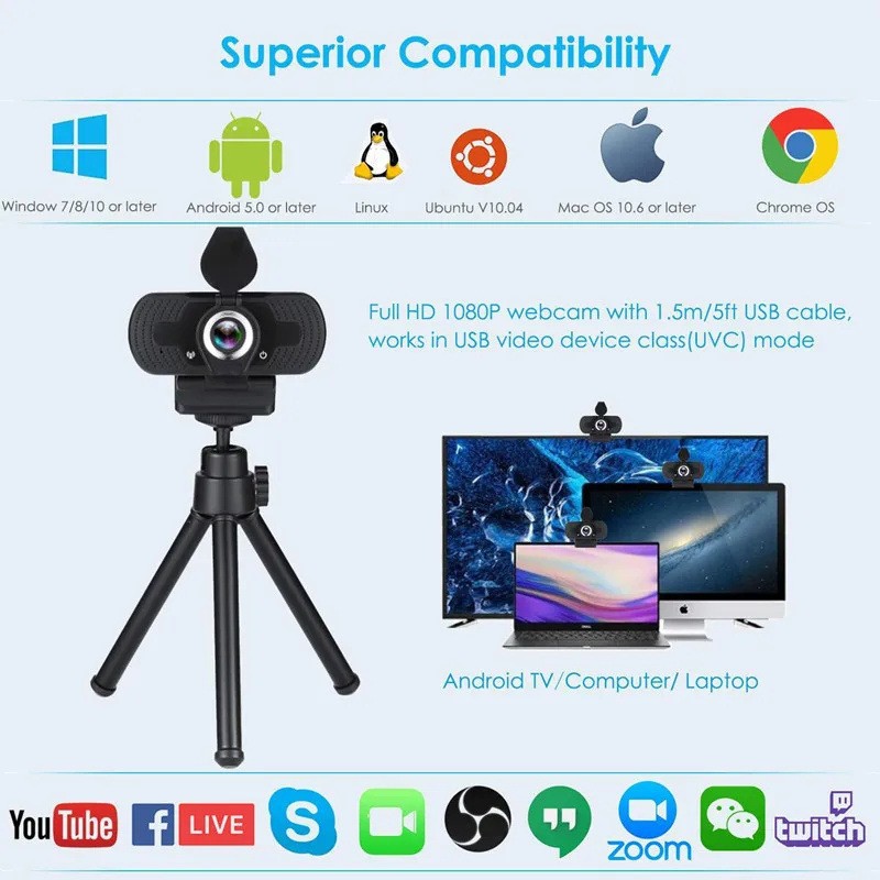 Computer Webcam 1080P HD USB Desktop Video Conference