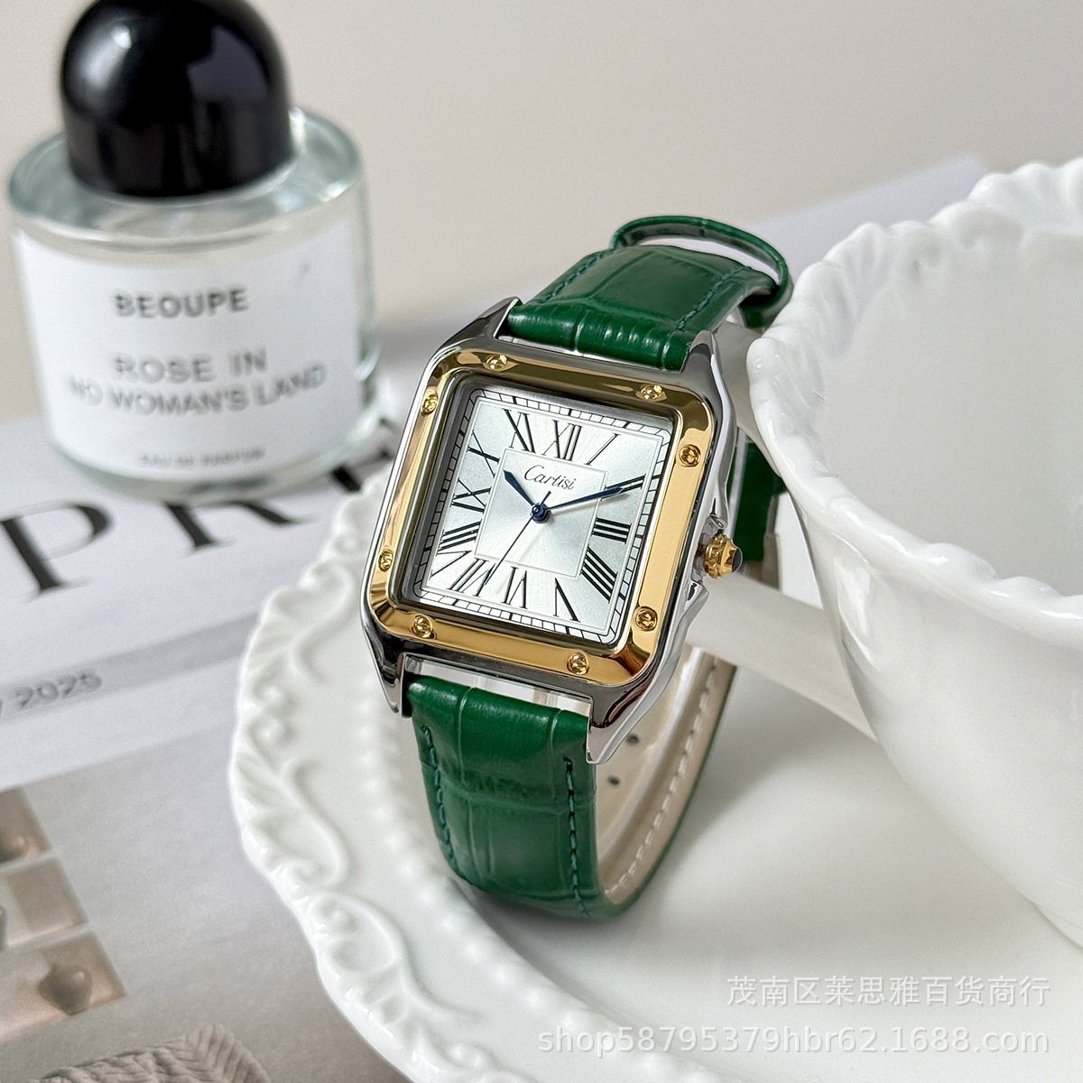 Cartisi men's wristwatch, square, roman numerals, leather strap