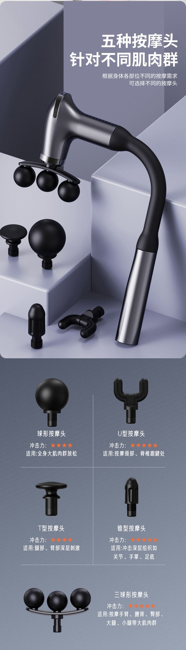 Curved head fascia gun for shoulder, neck, waist and back massage