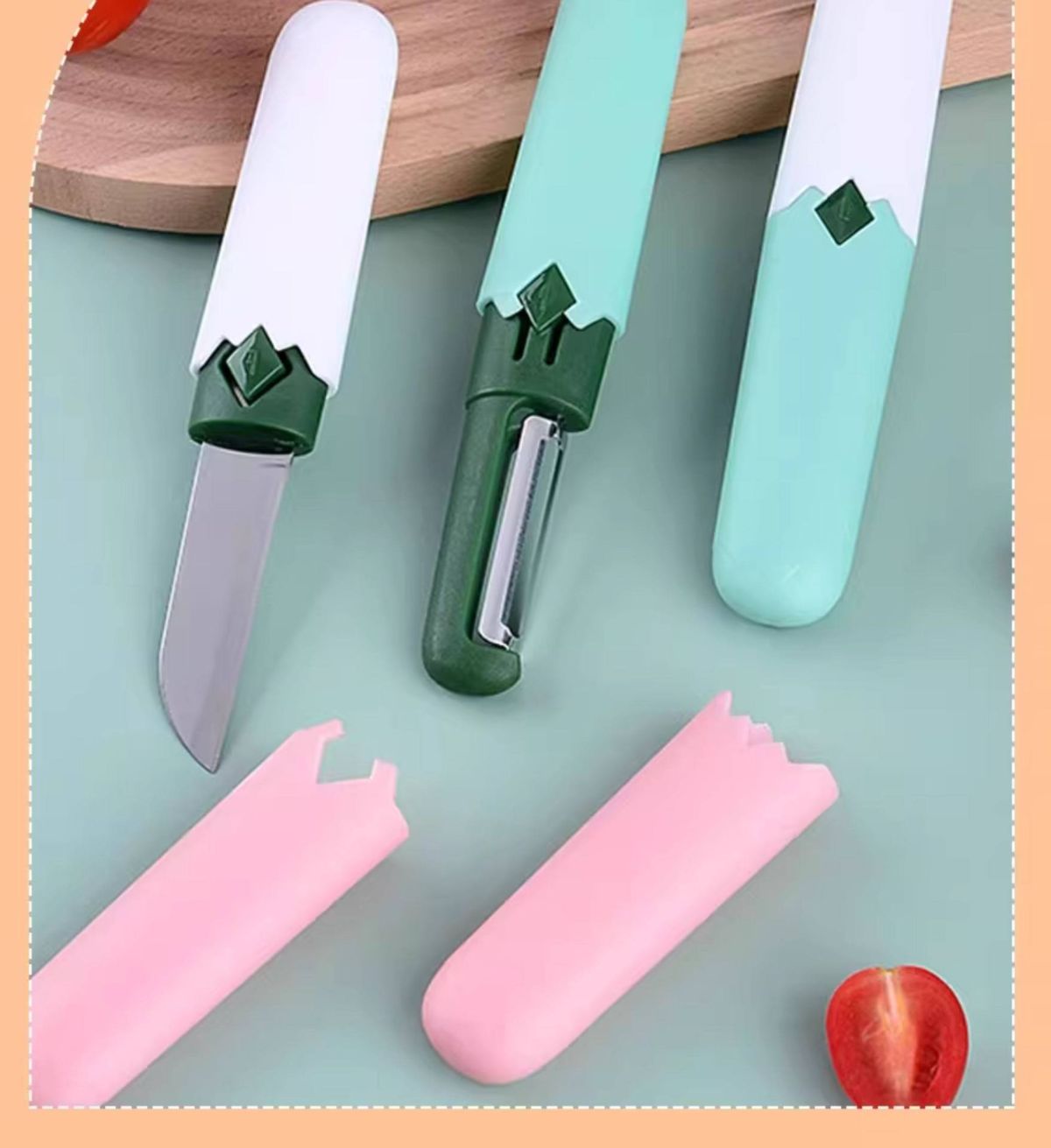 Portable fruit peeler knife, folding 2-in-1 design