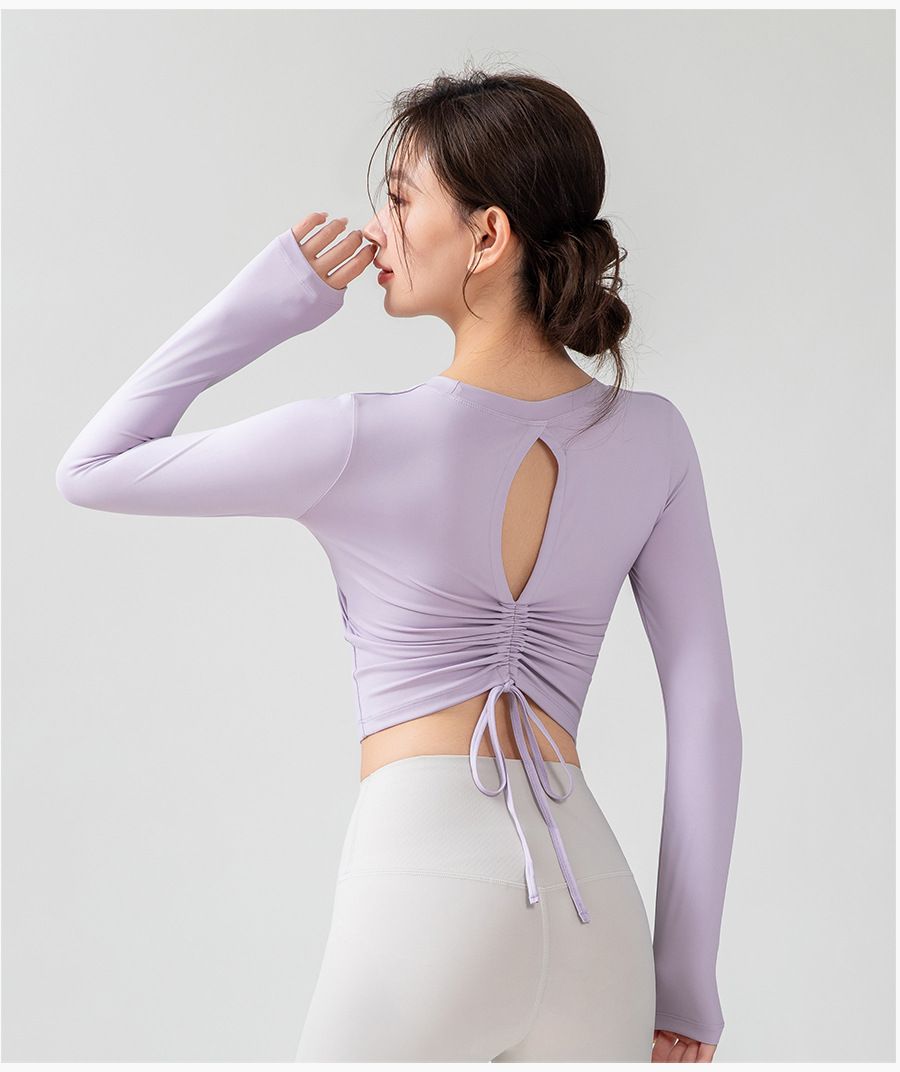 Yoga üstü, uzun kollu, dekoratif kesim, göğüs pedli