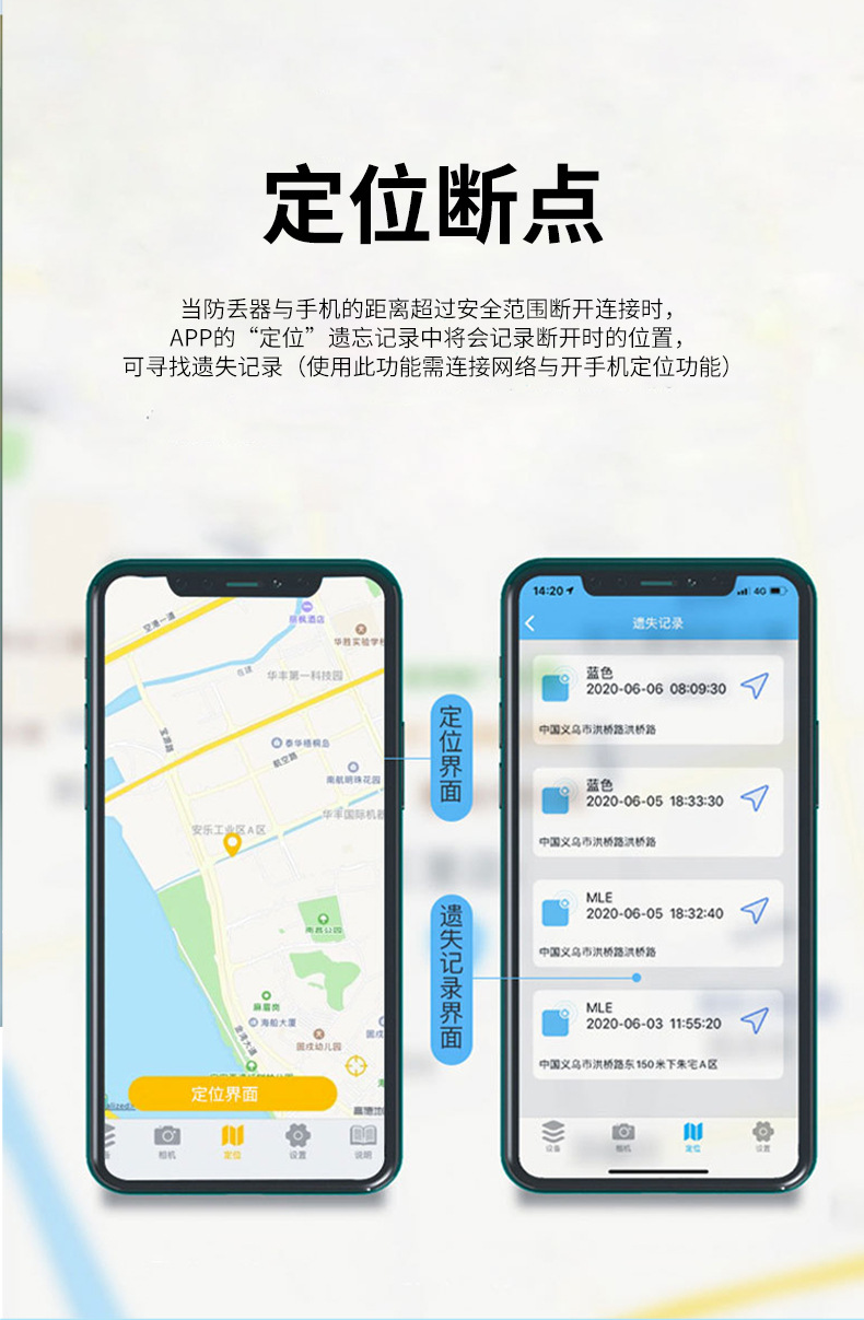 Smart Bluetooth tracker with app positioning and anti-theft alarm