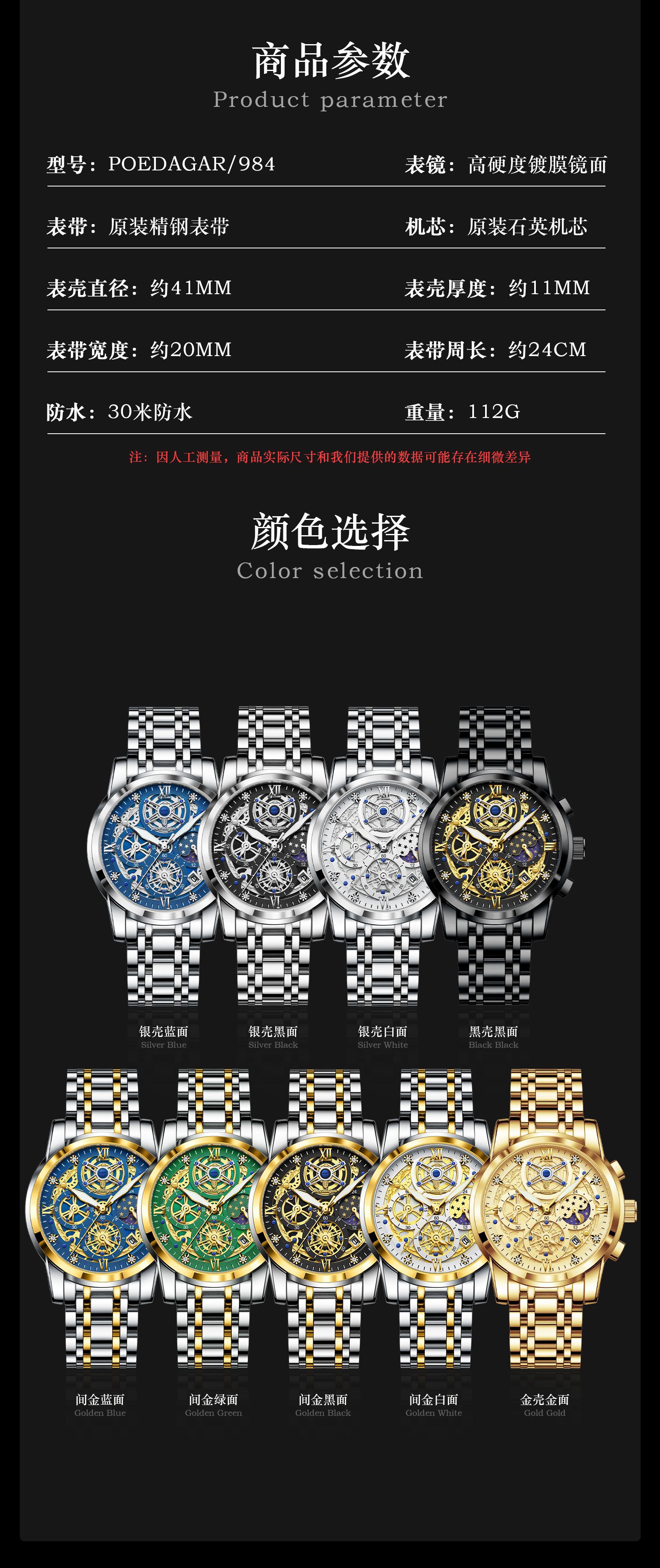 Herrenuhr Luxus, Hohlkammeroptik, wasserdicht, Quarz