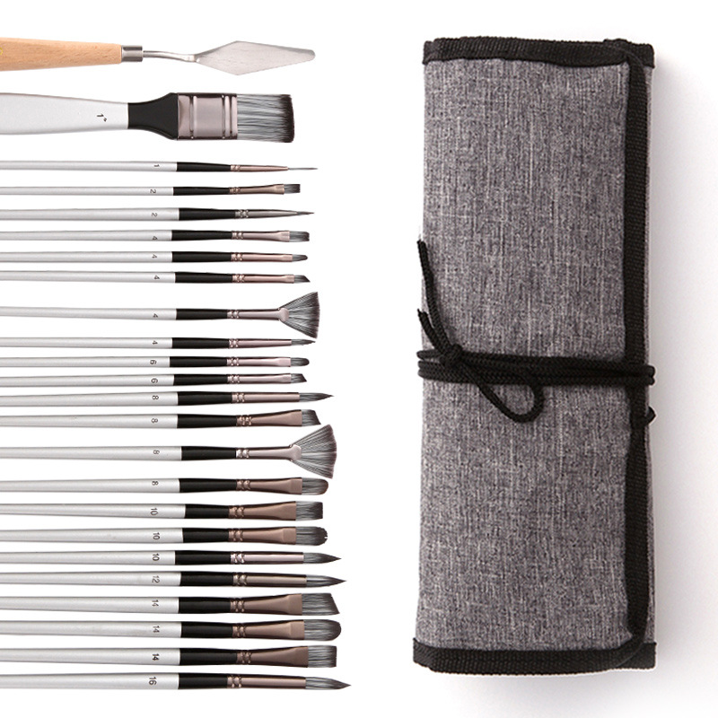 24-piece brush set for canvas, oil and watercolor