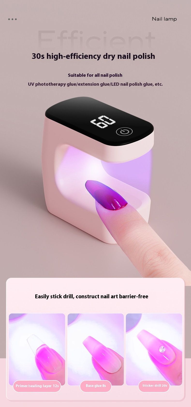 Mini kare UV-LED tırnak lambası, hızlı kuruyan jel ışığı