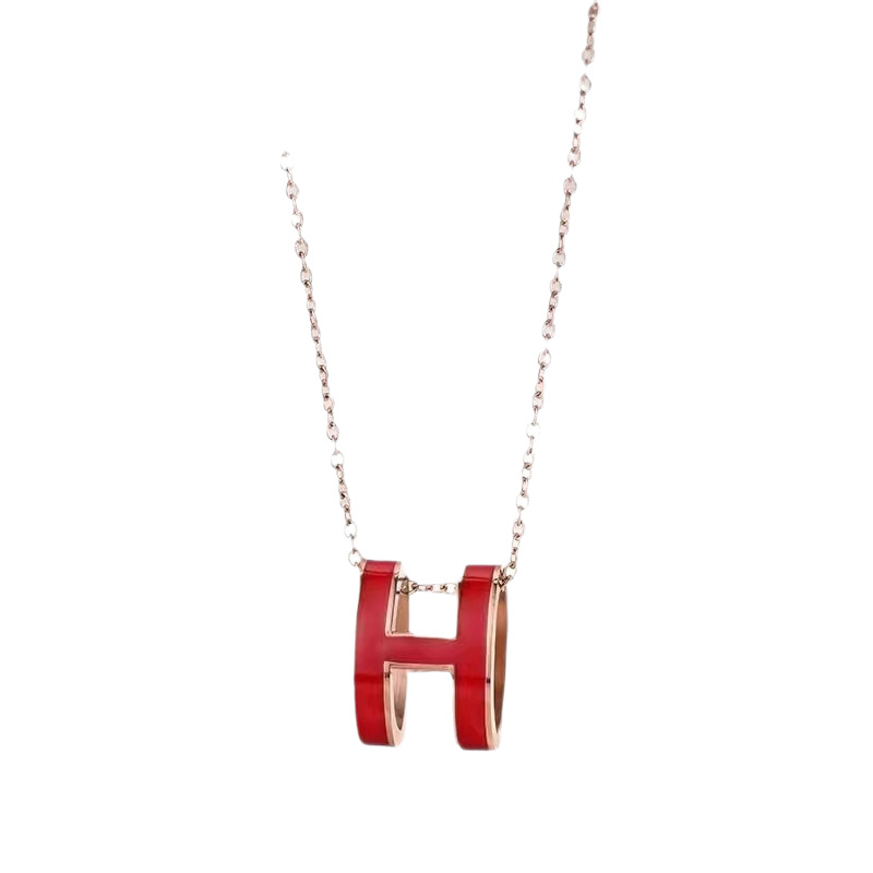 H letter pendant necklace, silver, women's design