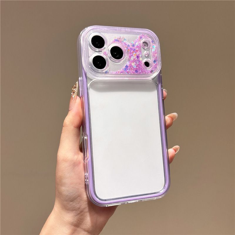 Işıltılı akışkan kum kamerası iPhone kılıfı, yumuşak, 13-17 Pro Max uyumlu