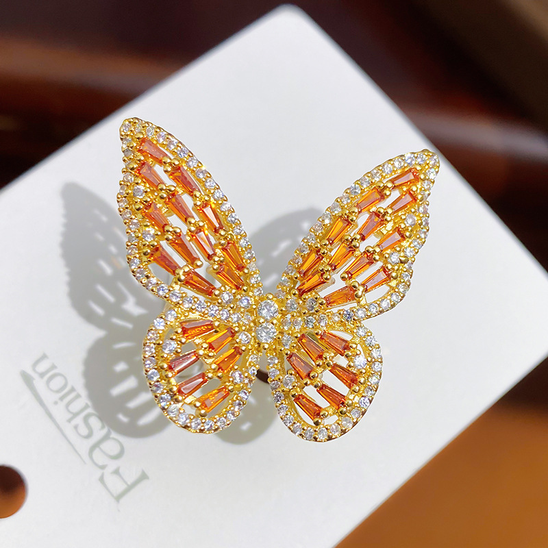 Copper butterfly ring with zirconia stones, adjustable size