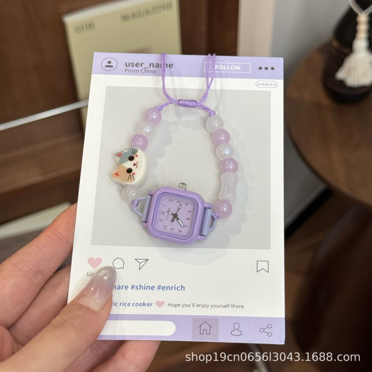 猫咪串珠手链式手表森系小清新学生石英表ins风百搭女士手表批发