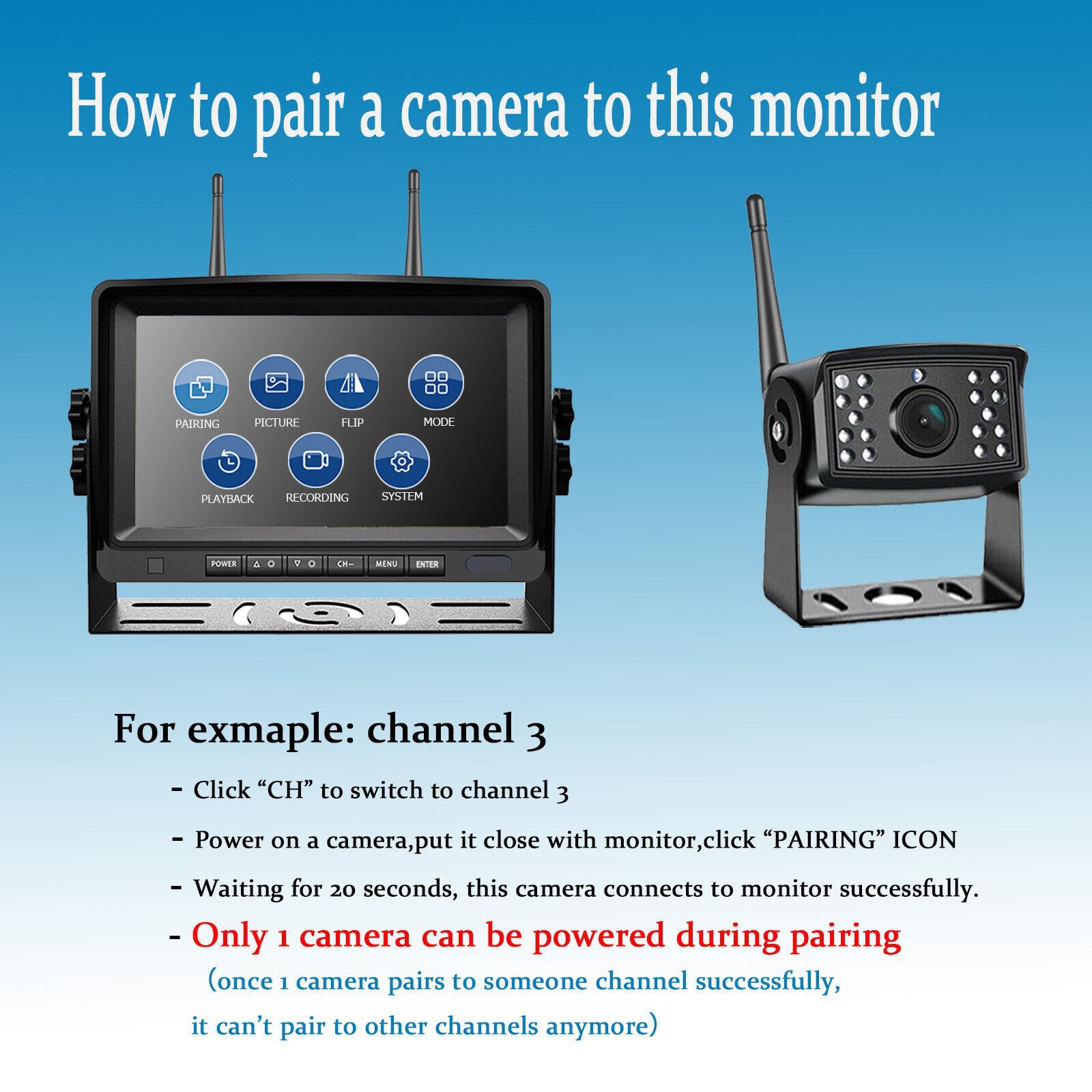 1080P car backup camera DVR wireless system