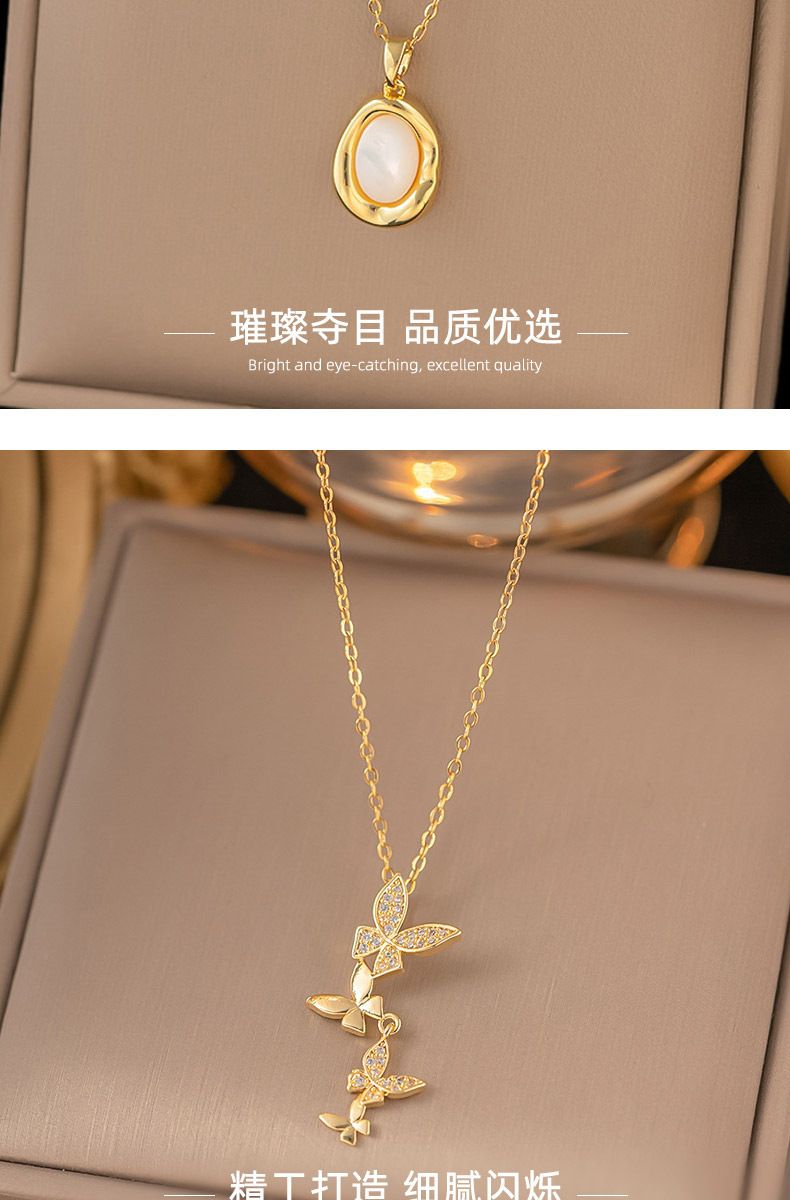 Titanium steel women's necklace, non-fading, brass detail