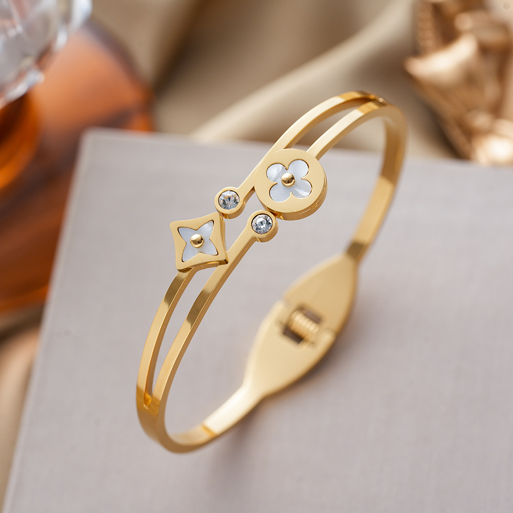 Strass-besetztes Titanzahl-Armband für Damen, offener Edelstahl, farbbeständig