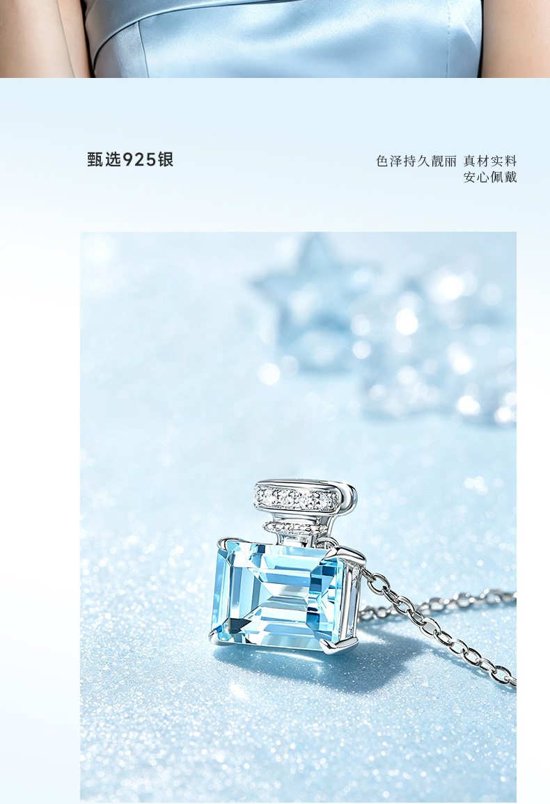 S925-Sterlingsilber Aquamarin-Parfümflasche Halskette