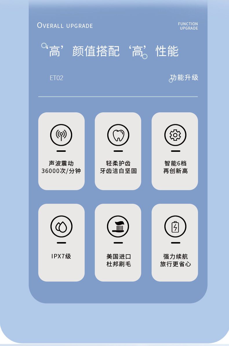 wopow沃品智能超声波震动电动牙刷IPX7级防水可制定LOGO