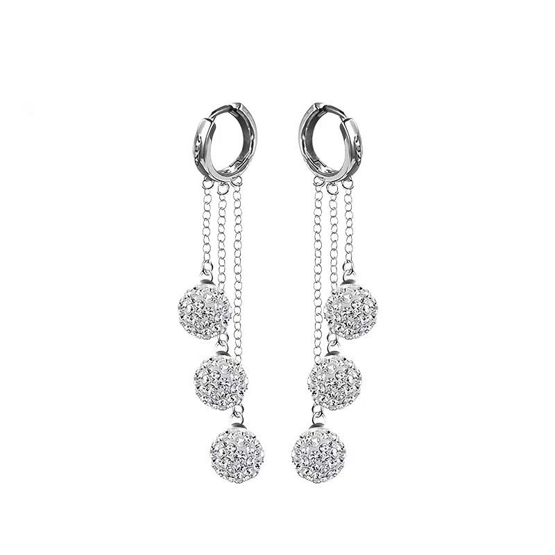 Dreireihige Ohrringe mit Steinen, Shamballa-Design Damen