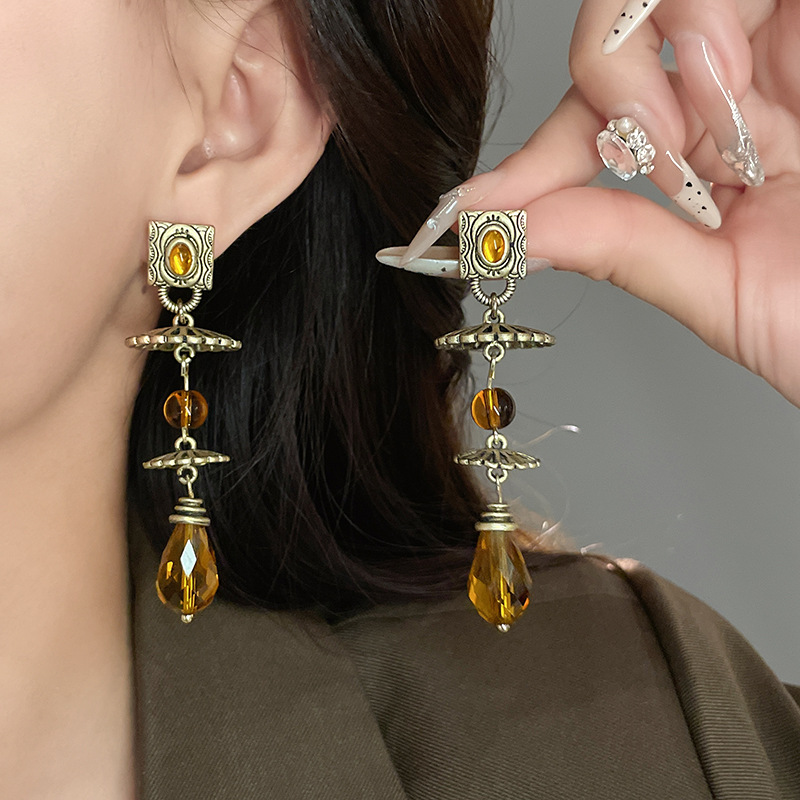 Vintage Silber Geometrie-Diamant-Ohrringe, retro, Hofstil