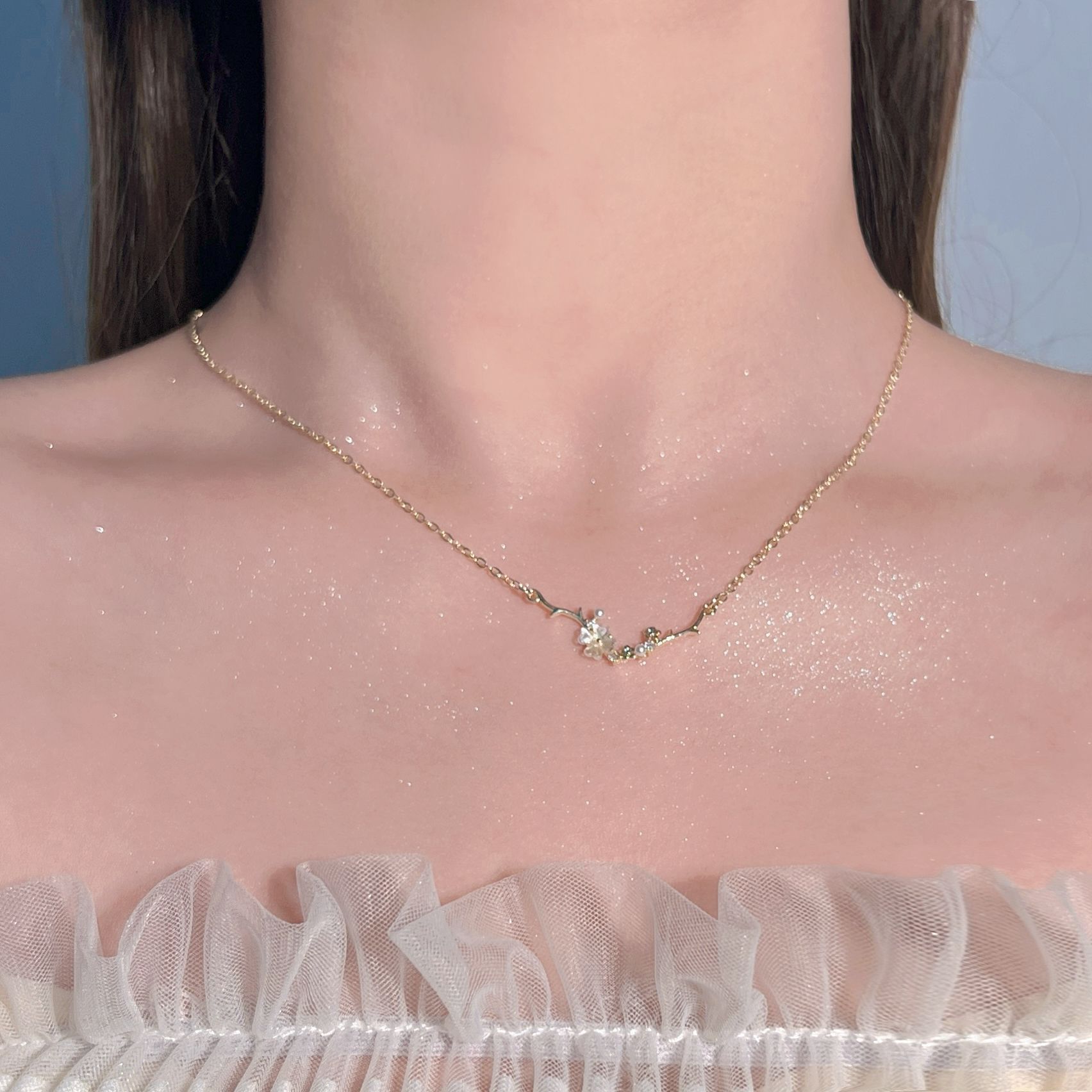 S999 Sterlingsilber Halskette Damen Zirkonia Schlüsselbein-Kette