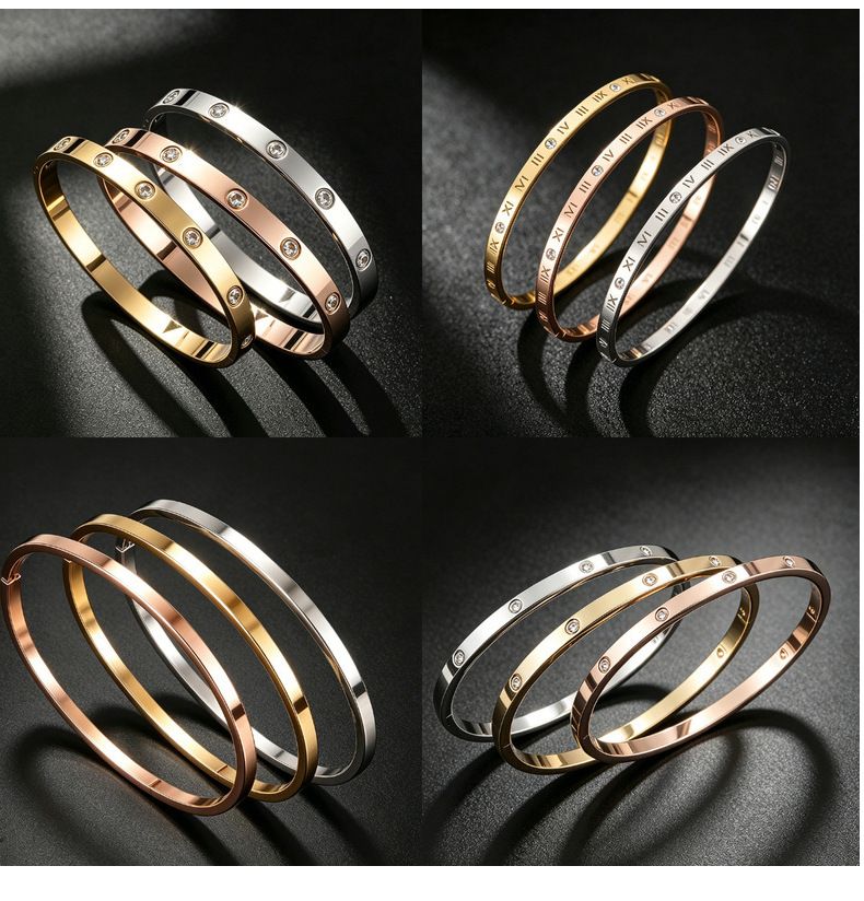 Titan-Stahl Armband, 18K vergoldet, 10 Steine mit Schiebeknoten
