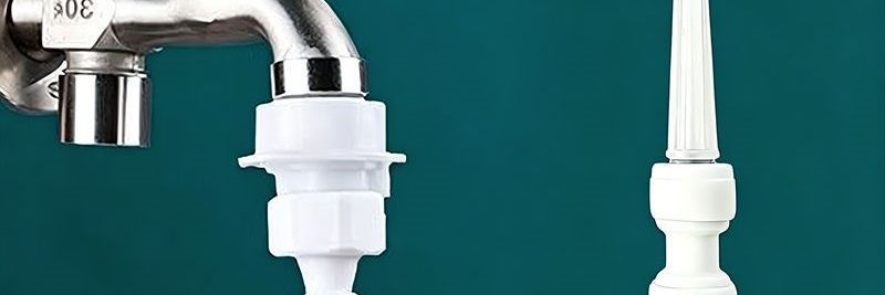 Water flosser oral irrigator with 4-point tap connector for teeth cleaning