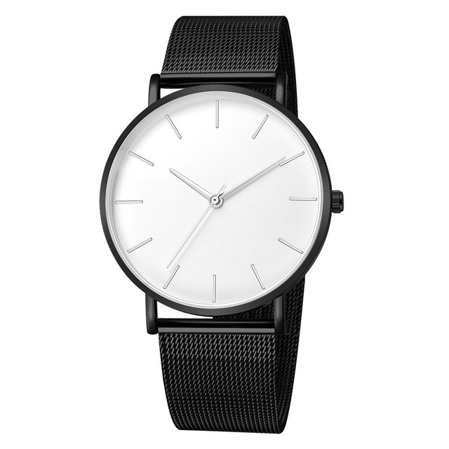 Men's quartz watch with mesh band, minimalist design