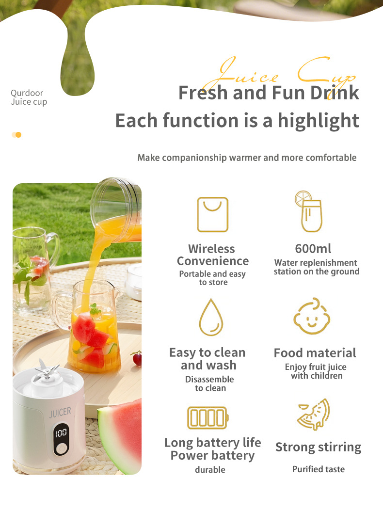 Tragbarer Entsafter, aufladbar, kabellos, Mini-Elektro, frischer Saft