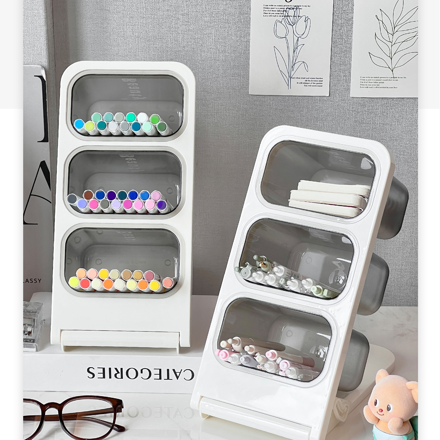 Angled pencil holder, large capacity desk storage organizer