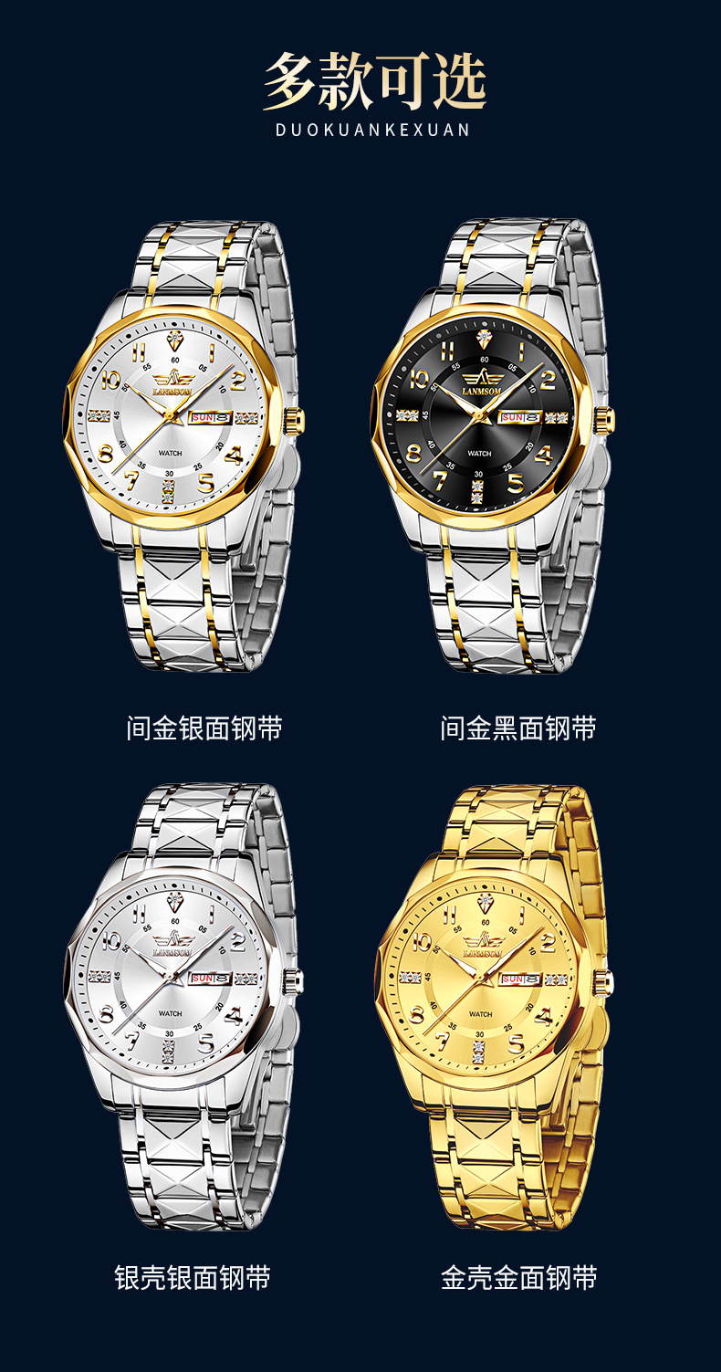 LANMSOM Herrenuhr Quarz, Stahlarmband, wasserdicht