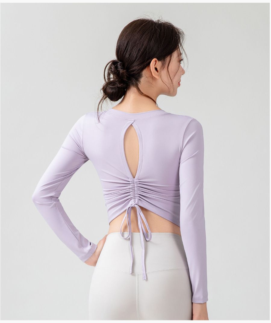 Yoga üstü, uzun kollu, dekoratif kesim, göğüs pedli