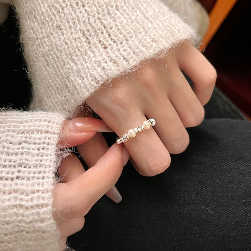 S925 gümüş kırık gümüş inci yaratıcı yüzük kadın erişilebilir lüks lav ins tarzı moda yüzük zarif trend