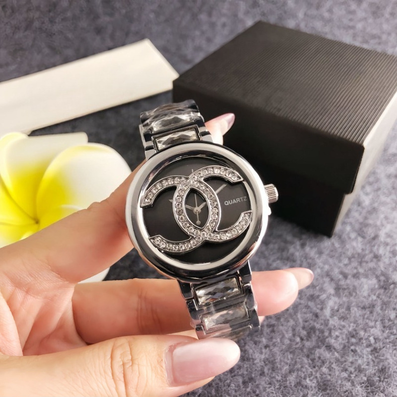 Women's quartz watch with stone accents, round open dial, pink