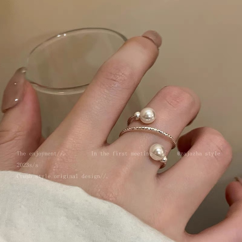 Damen-Verstellbarer Ring mit Perlensplitter
