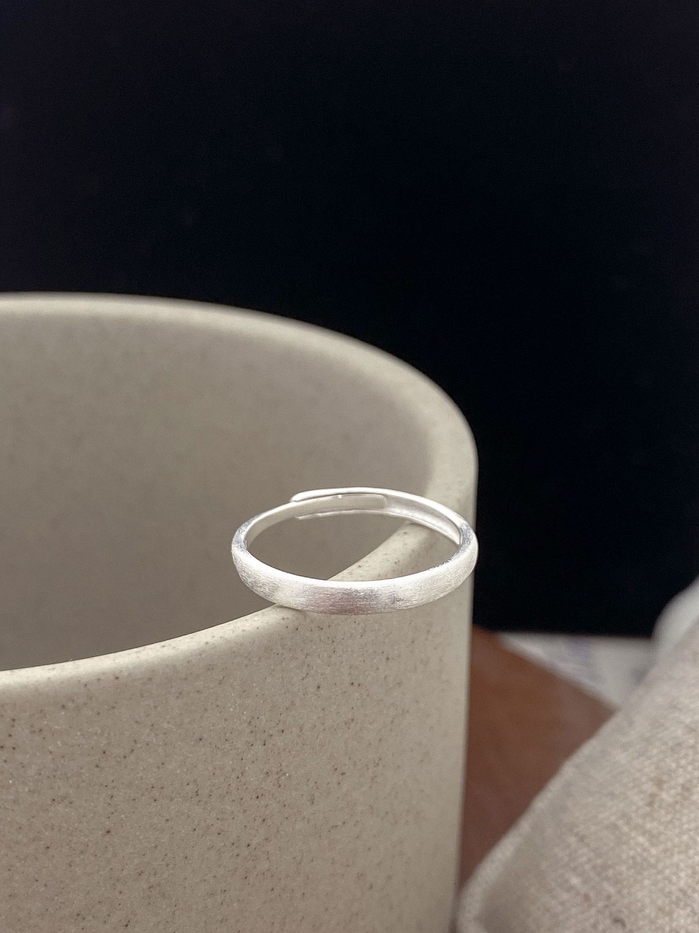 S925 silver flat ring for women, minimalist brushed matte