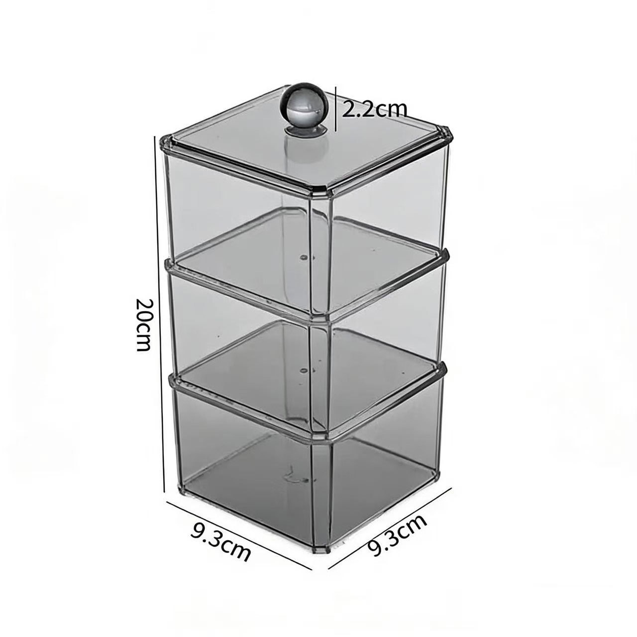 Acrylic Cotton Swab Storage Box, Transparent Gray Stackable Cosmetics Organizer