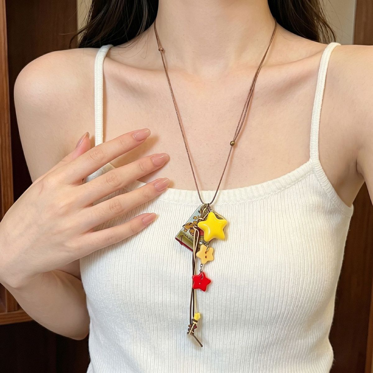 Deniz yıldızı tasarım bohem etnik stil kolye çöpleme zinciri