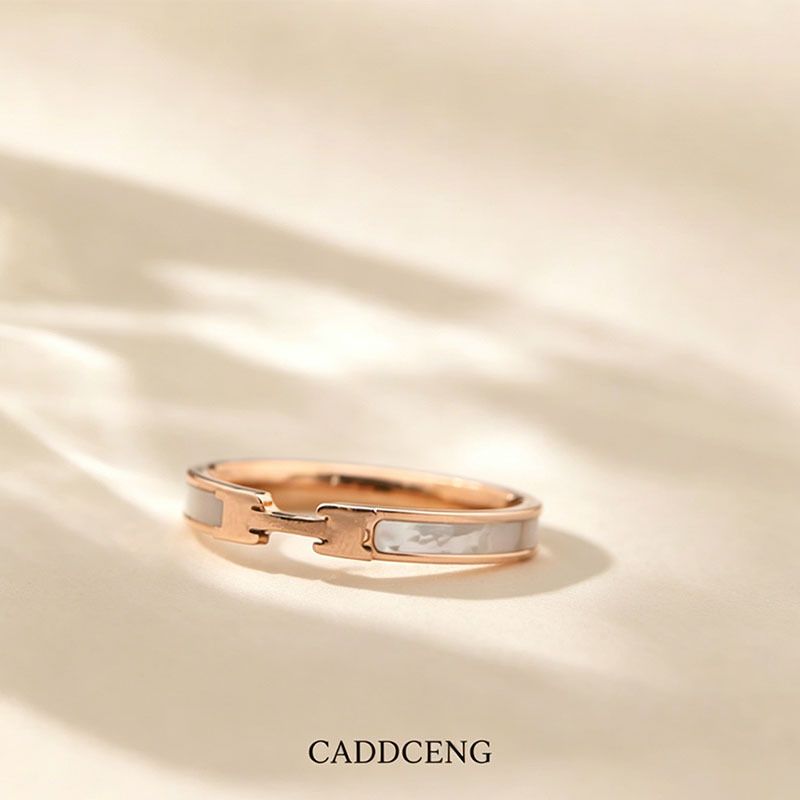 H şeklinde titanyum çelik yüzük kadınlar için, rose gold