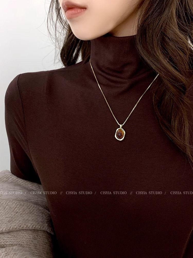 Mehrlagige goldene Bernstein-Pullover-Halskette, Minimal