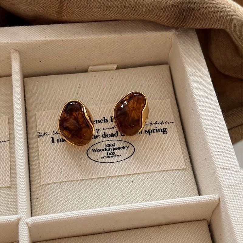 Fransız Vintage Küpe Karamel Kehribar Renkli Boncuklu