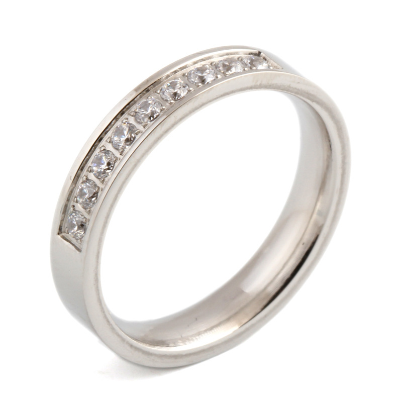 4mm zirkon paslanmaz çelik yüzük, minimalist stil