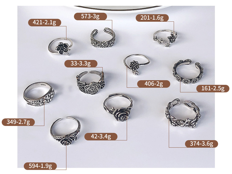 925 silver flower open ring, Thai silver, non-tarnishing