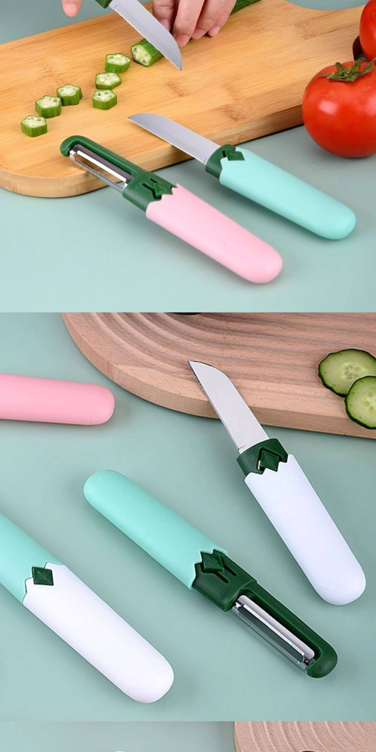 Portable fruit peeler knife, folding 2-in-1 design